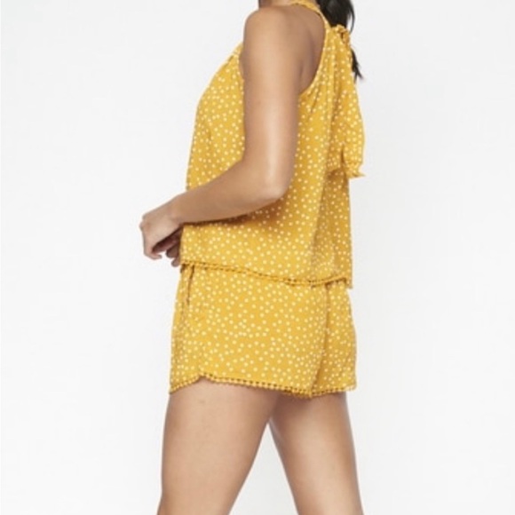 2 Piece Polka Dot Short and Top Set. Color: Multi -Yellow/White - Picture 2 of 10